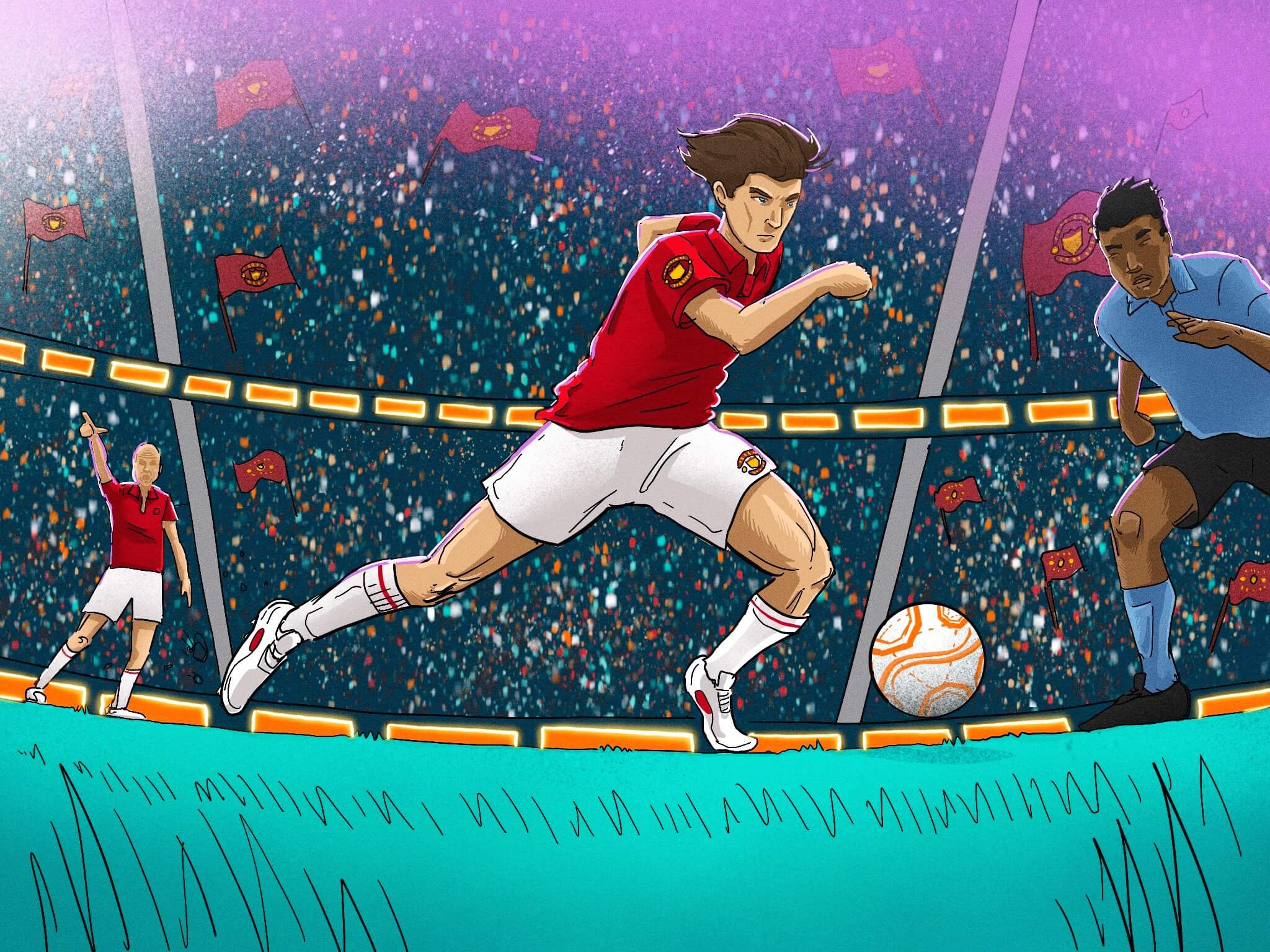 manchester soccer player in the stadium running with a ball manchester united plc nyse manu (1)